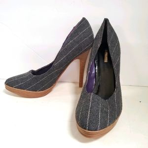 Gray fabric pinstriped heels 10